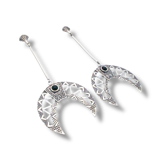 Geometric Crescent Moon Drop Earrings