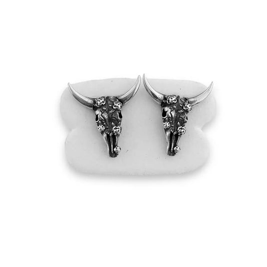 Textured Bull Skull Stud Earrings