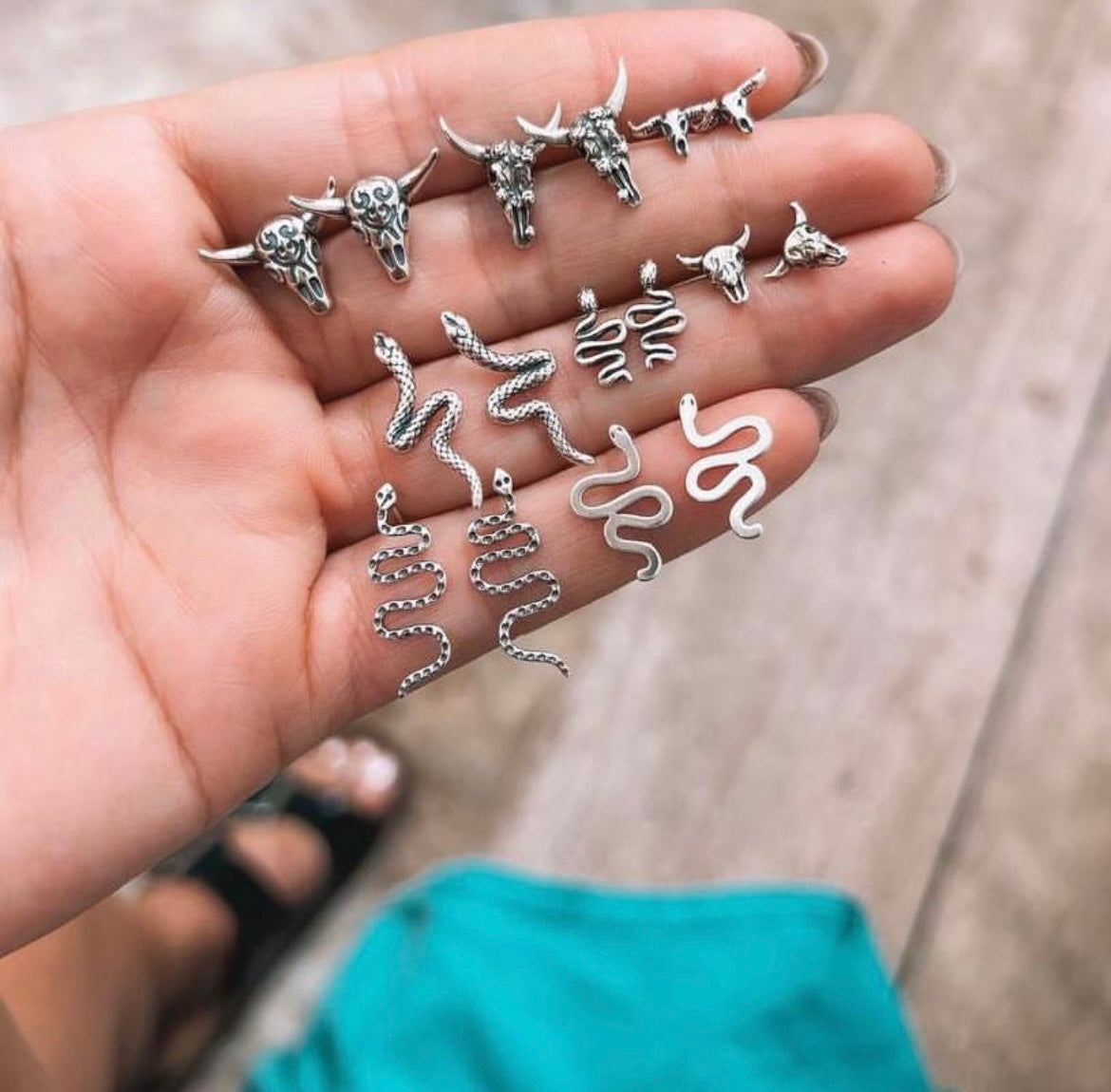 Textured Bull Skull Stud Earrings