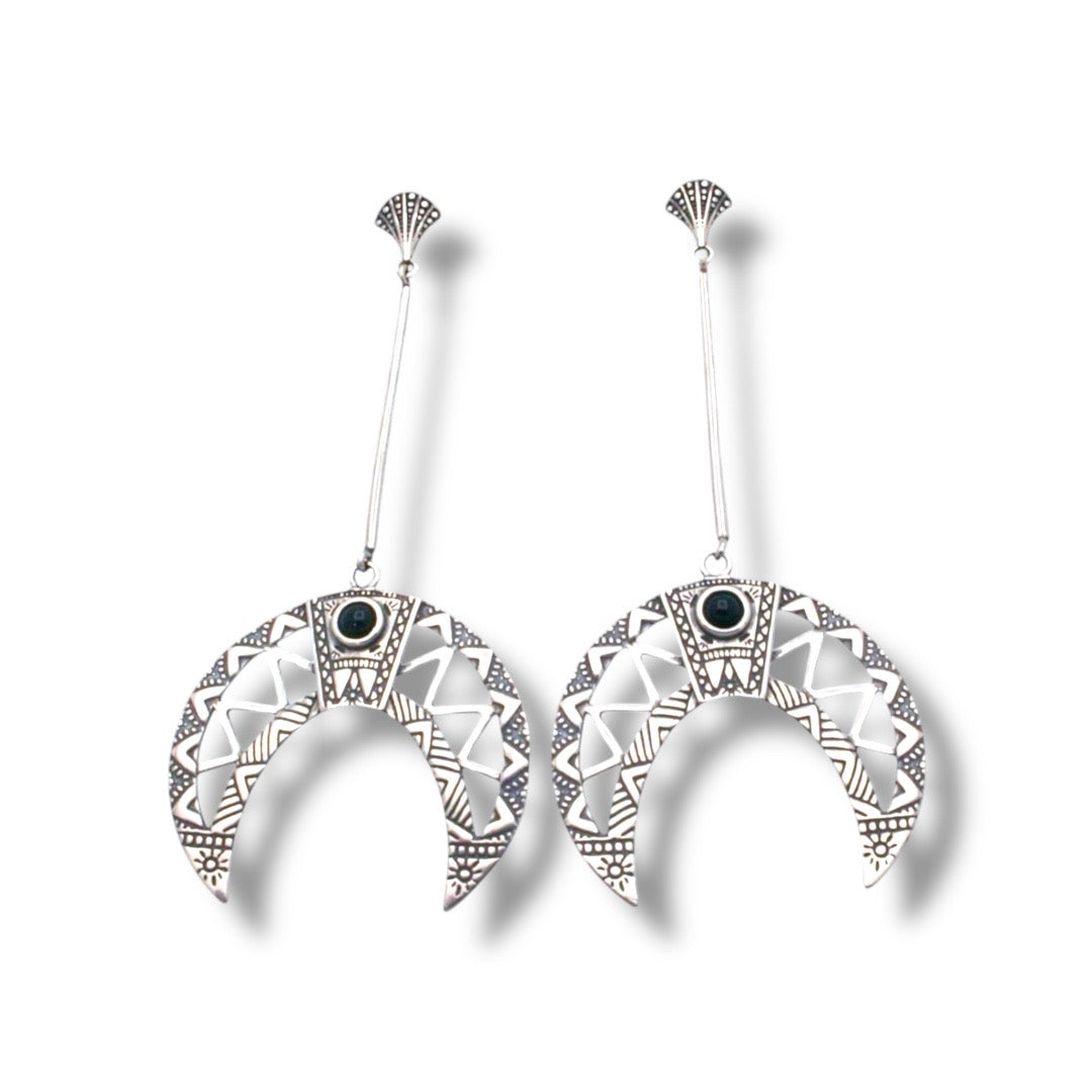 Geometric crescent moon drop earrings
