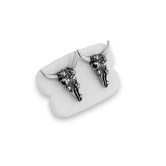 Textured bull skull stud earrings
