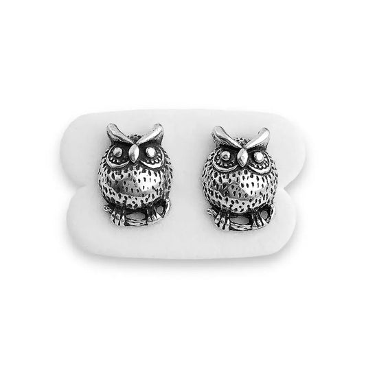 Textured owl stud earrings