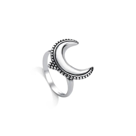 Dotted crescent moon ring