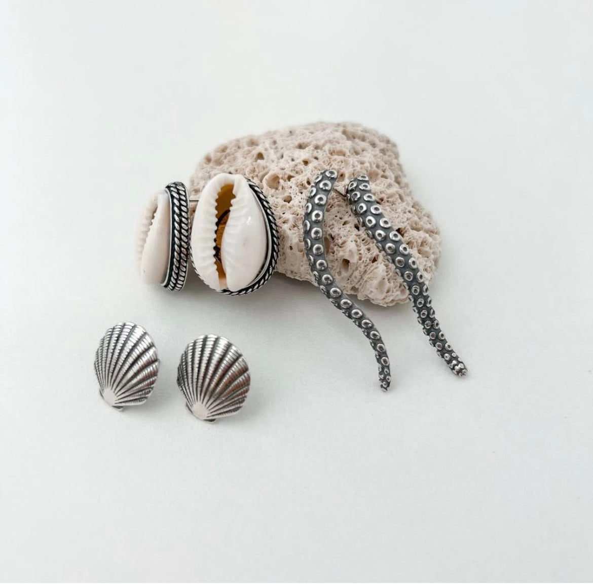 Ornate Shell Stud Earrings