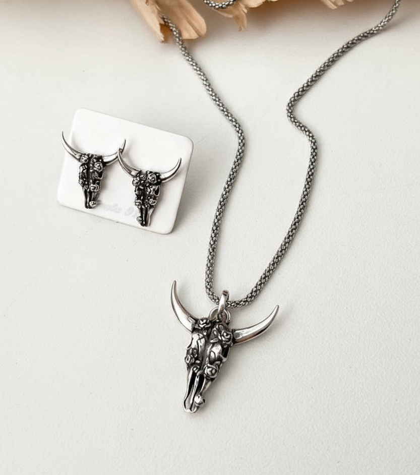 Textured Bull Skull Stud Earrings