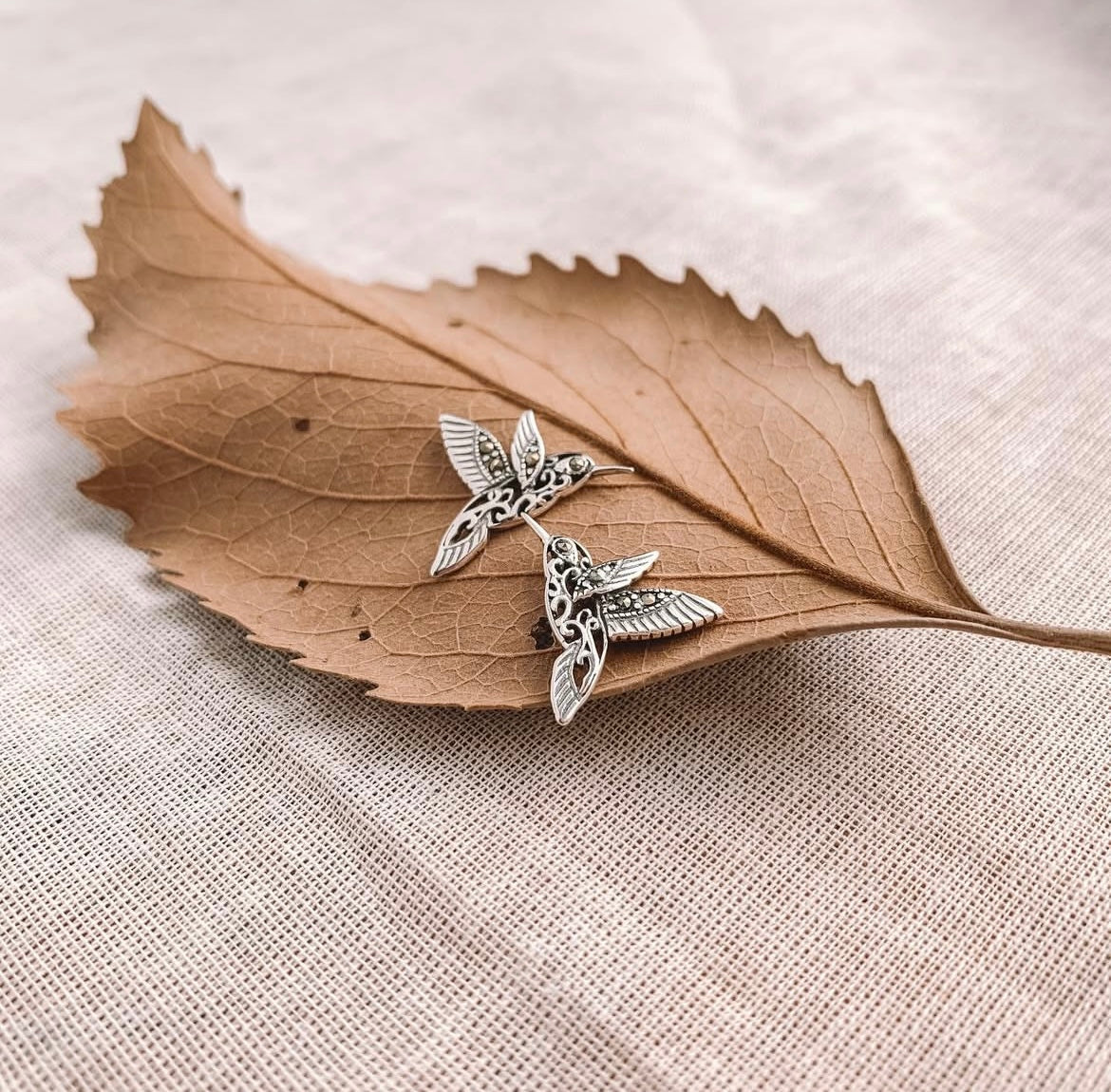 Hummingbird Stud with Marcasite Earrings