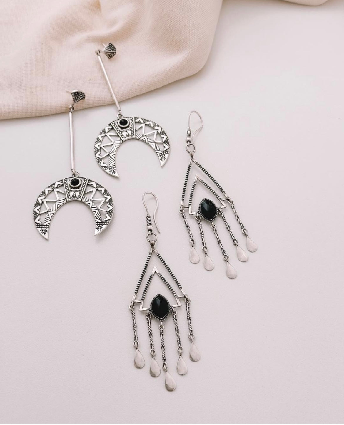 Geometric Crescent Moon Drop Earrings