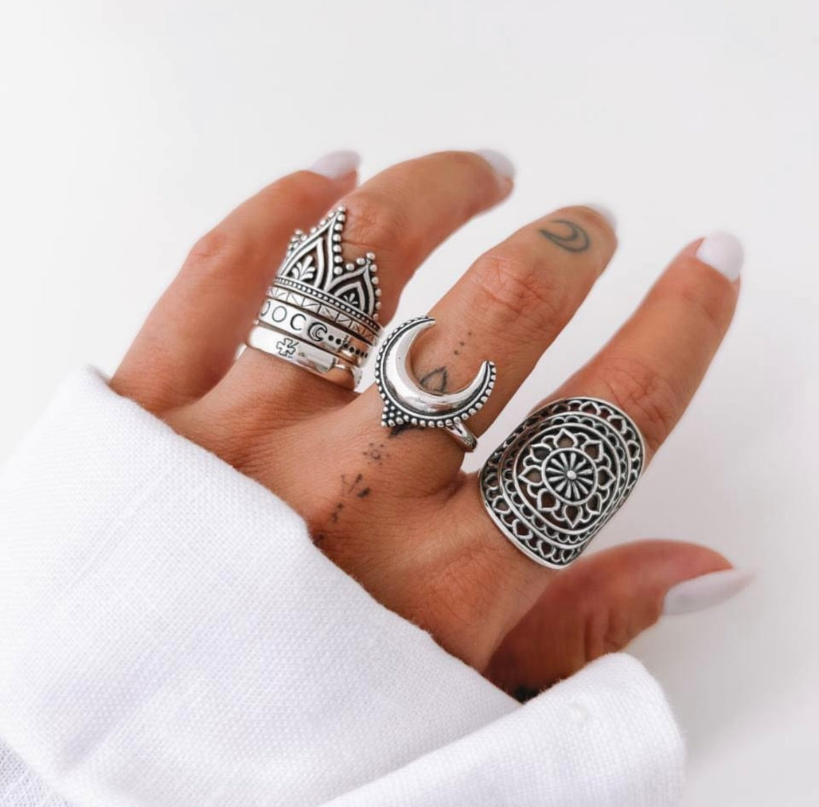 Dotted Crescent Moon Ring