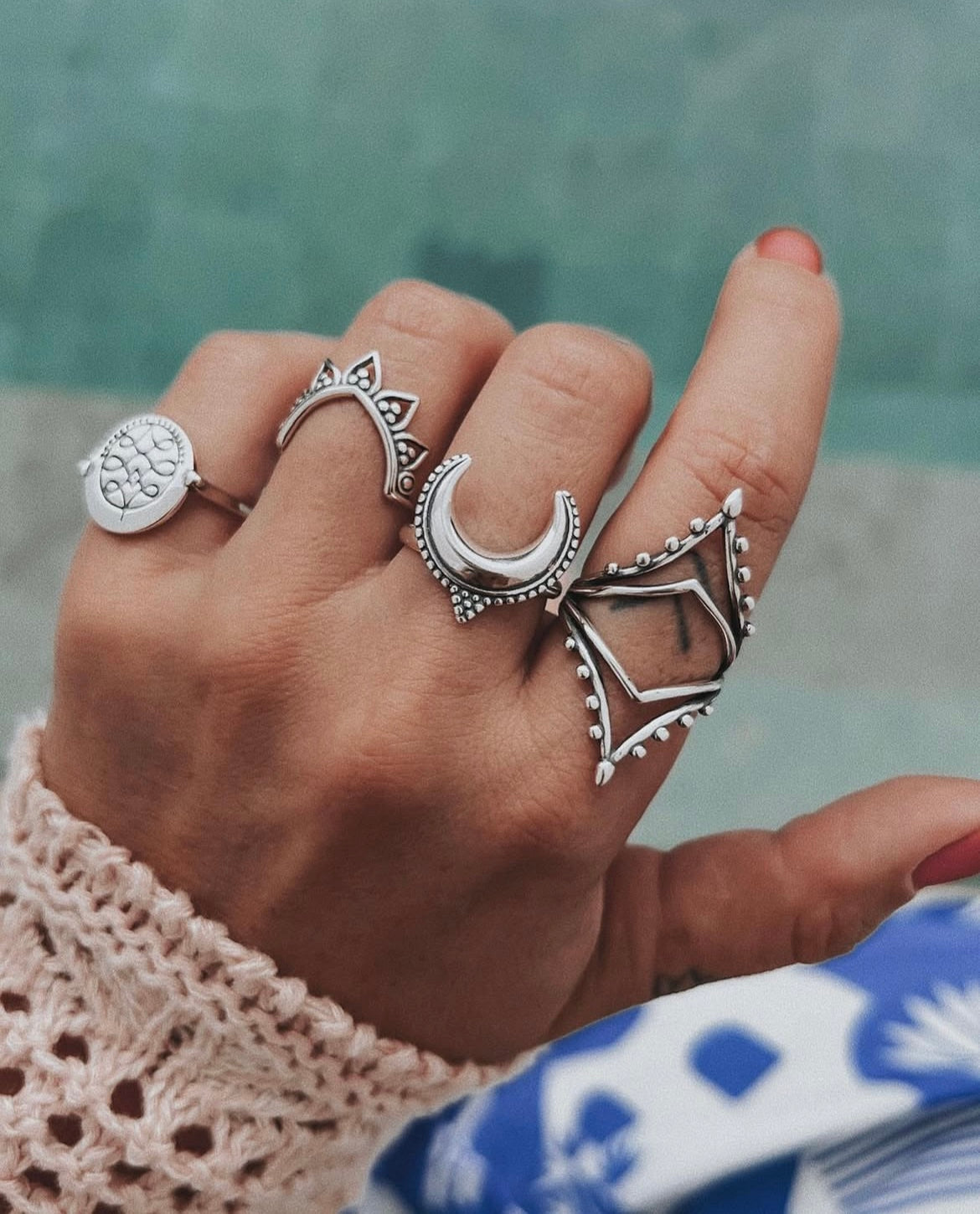 Dotted Crescent Moon Ring