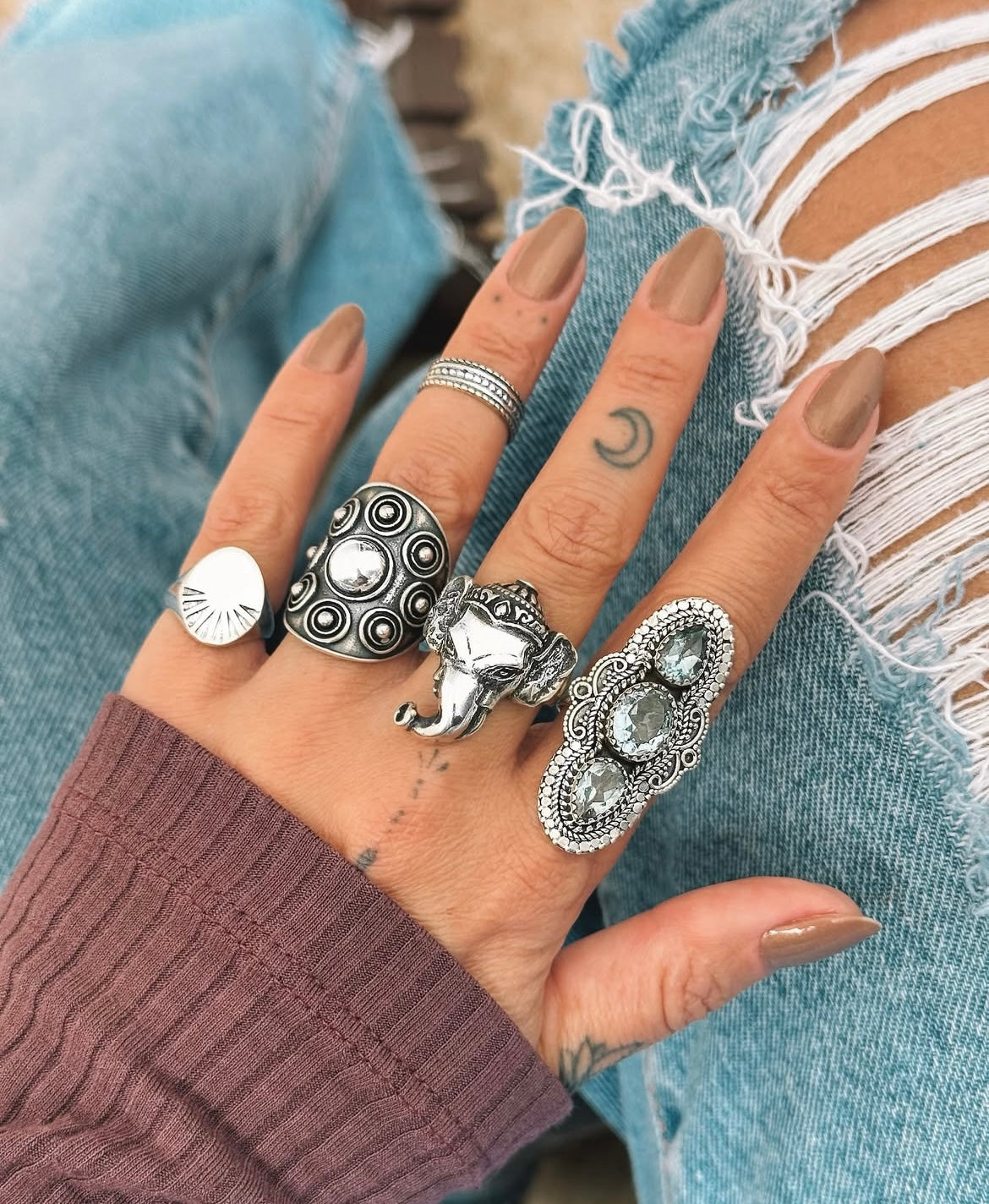 Textured Ganesha Head Ring