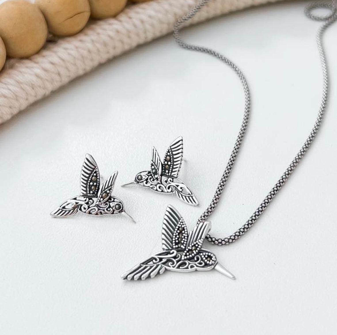 Hummingbird Stud with Marcasite Earrings