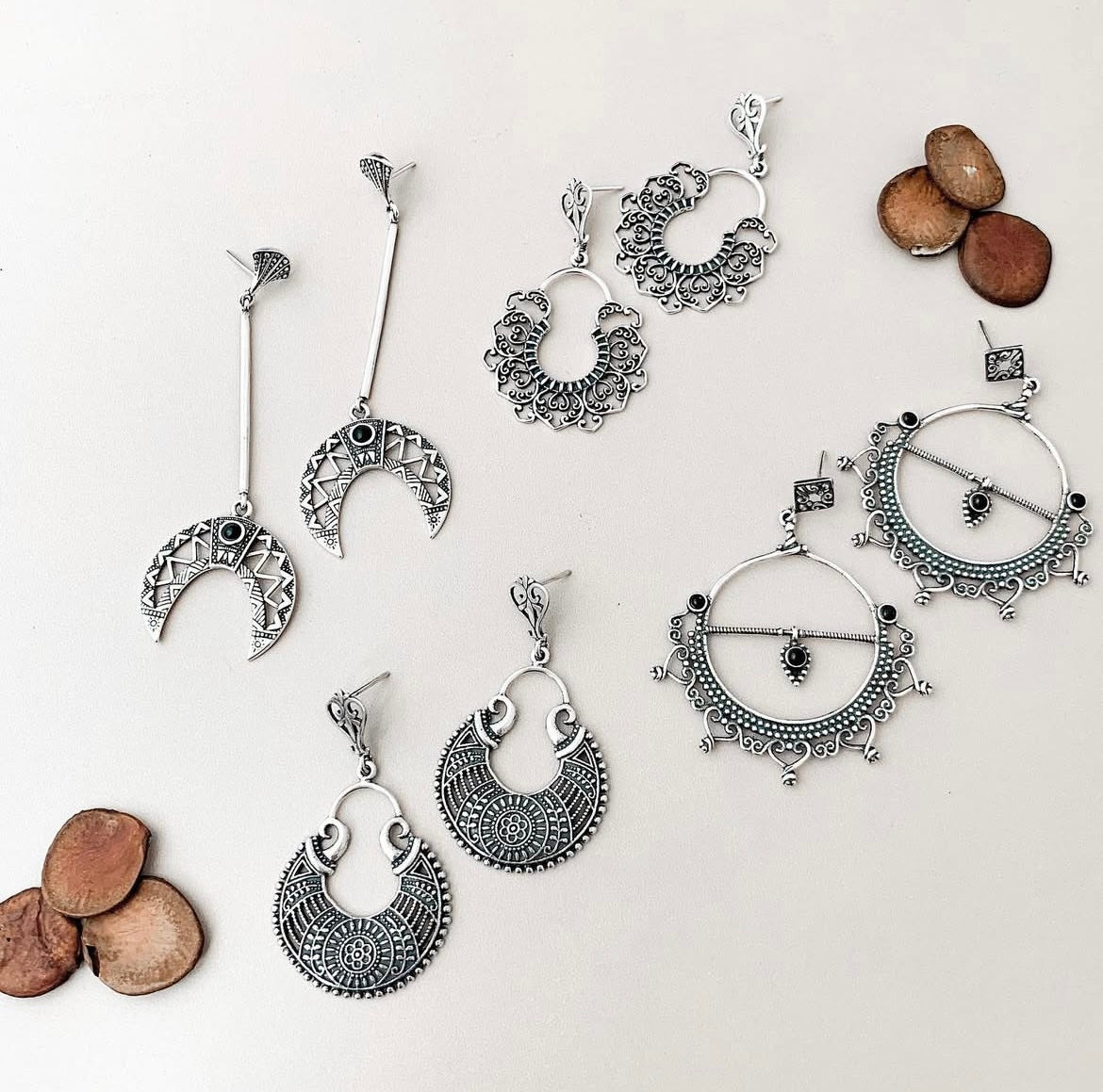 Geometric Crescent Moon Drop Earrings