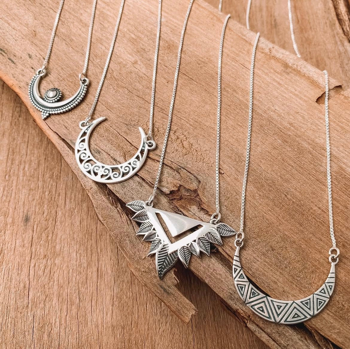 Geometric Crescent Moon Necklace